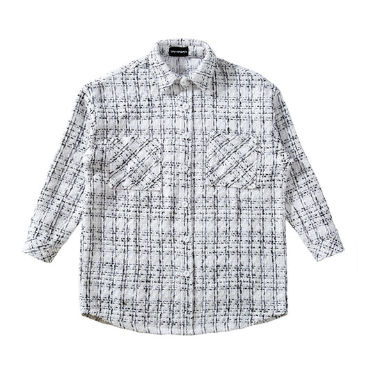 Camisa Suéter Cuadros Plateado Hombre Corte Holgado Manga Larga