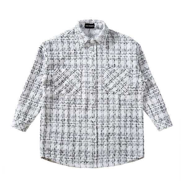 Camisa Suéter Cuadros Plateado Hombre Corte Holgado Manga Larga