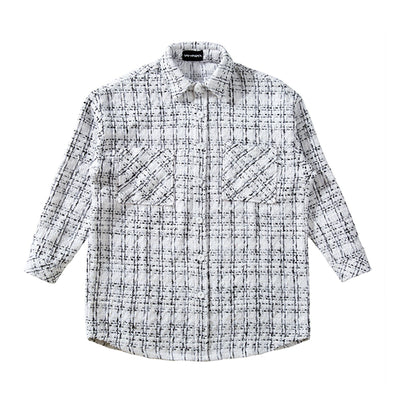 Camisa Suéter Cuadros Plateado Hombre Corte Holgado Manga Larga