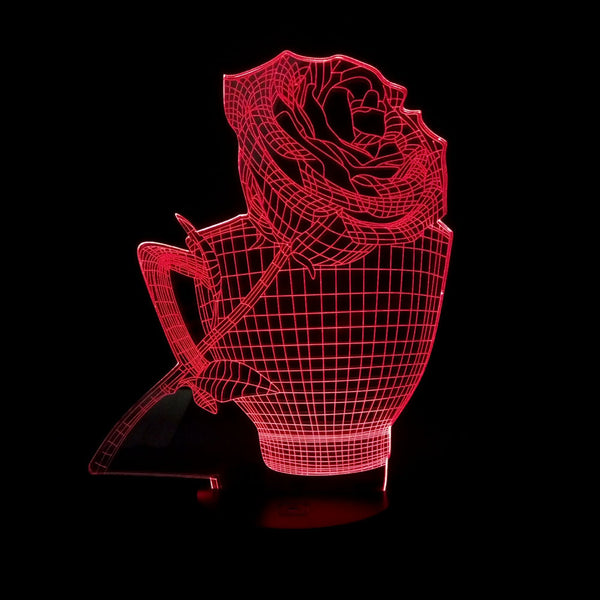 Lámpara Nocturna Rosa 3D con Efecto Floral