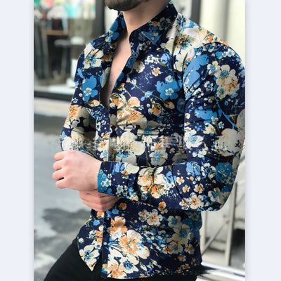 Camisa Floral Casual de Manga Larga para Hombre - Primavera y Otoño - Image 9