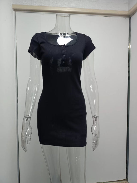 Vestido Corto con Botones de Corte Cadera - Estilo Europeo y Americano - Image 51