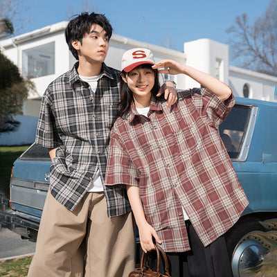 Camisa Casual Retro Americana de Manga Corta Unisex