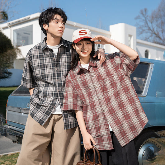 Camisa Casual Retro Americana de Manga Corta Unisex