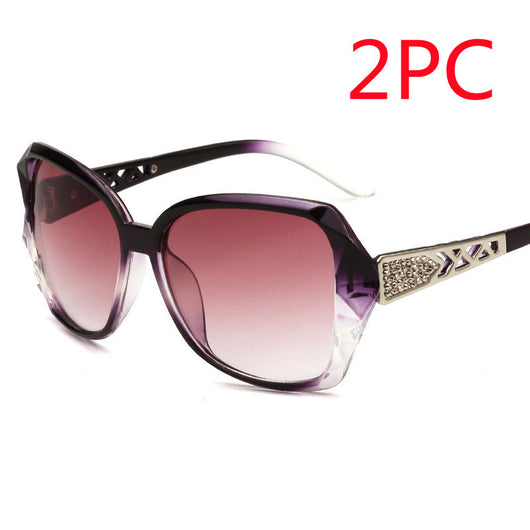 Women's retro big frame sunglasses with brown faceted frames, gradient purple lenses, and rhinestone-detailed silver temples. - Image 18