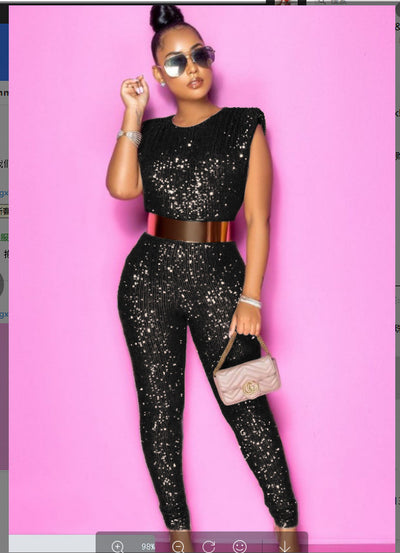 Jumpsuit de Lentejuelas sin Mangas Cintura Media para Mujer