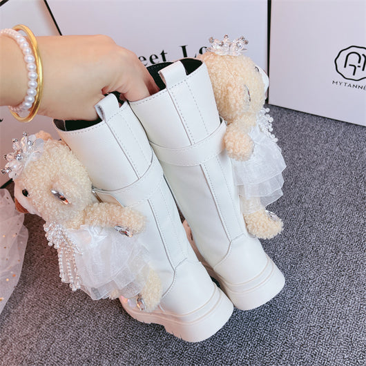 Botas de Cuero con Diseño de Osito para Niñas - Image 4