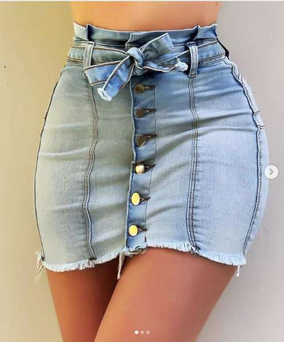 Falda Denim Cintura Alta con Cordones y Tela Elástica - Image 10