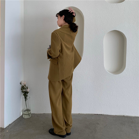 Conjunto Ejecutivo Mujer: Blazer Color Café + Pantalón Ancho Estilo Occidental