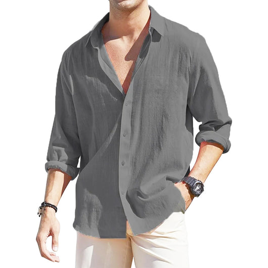 Cardigan de Lino para Hombre con Solapa y Manga Larga - Image 2