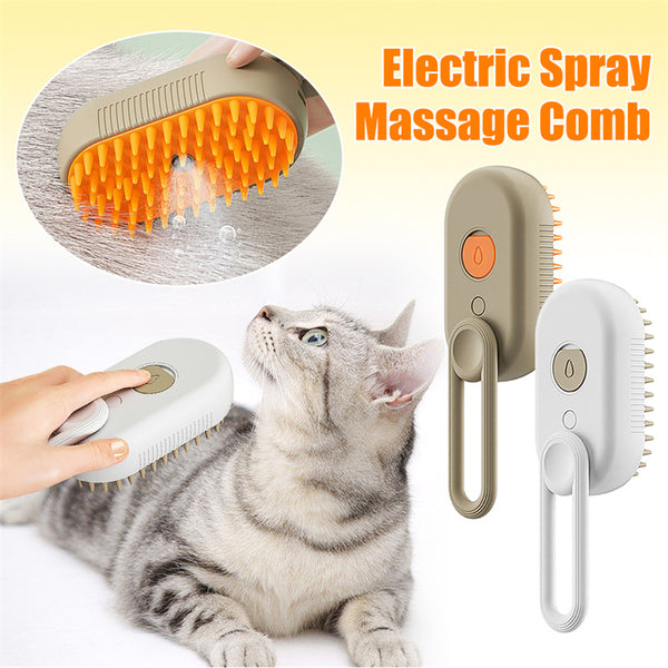 Cepillo de Vapor 3 en 1 para Mascotas - Peine Eléctrico con Spray para Gatos y Perros