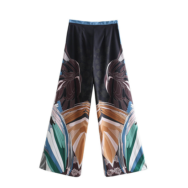 Pantalón Ancho Cintura Alta con Estampa Grúa Estilo Vintage Chino