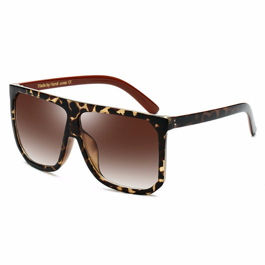 Large frame flat top sunglasses with black frames, brown gradient lenses, and subtle leopard print detail. - Image 24