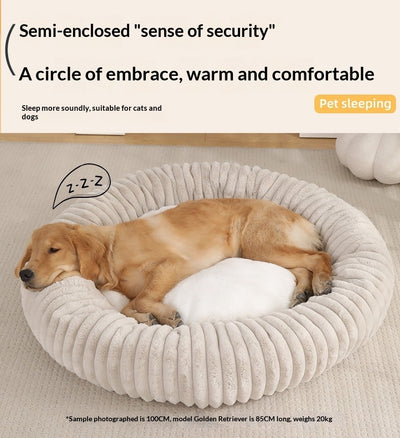 Cama Acolchada Redonda para Mascotas con Diseño de Rayas - Image 16
