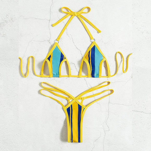 Traje de Baño Dividido con Cuello Halter y Detalles Calados