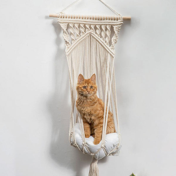 Canasta Colgante de Red de Algodón Tejido para Arena de Gato