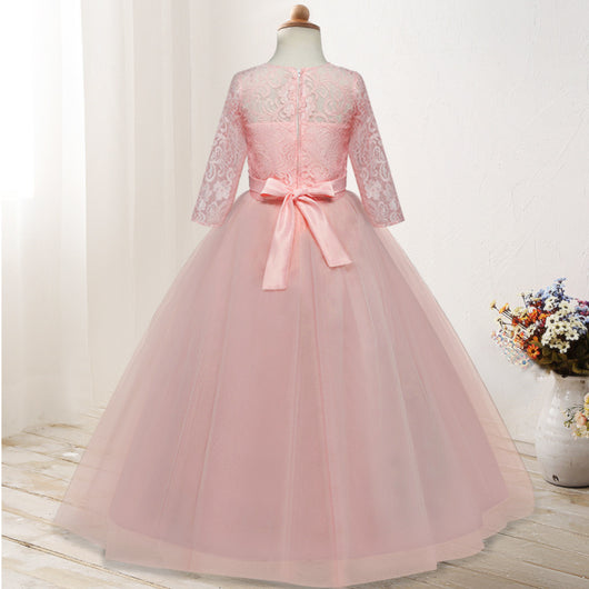 Vestido Infantil de Manga Larga para Dama de Honor - Falda Floral Elegante - Image 3
