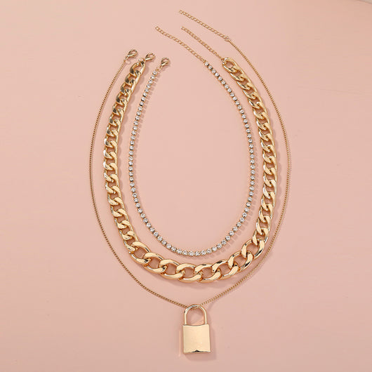 Collar Colgante de Cadena Multicapa Diamantado en Metal Pesado - Image 13