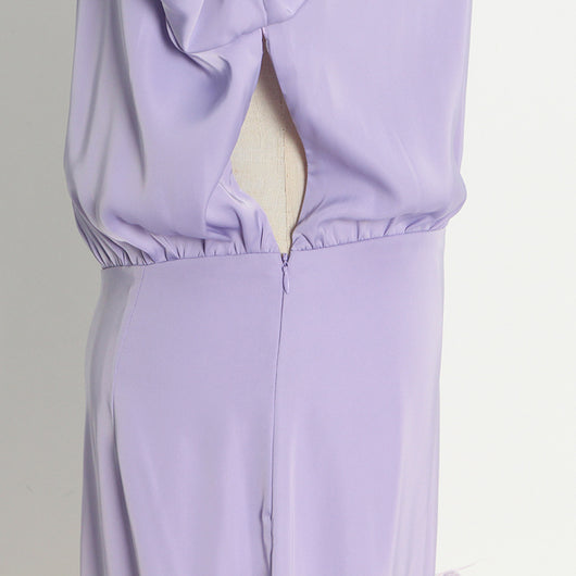 Vestido Camisero Satinado con Plumas - Manga Larga Color Sólido - Image 16