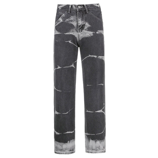 Jeans Rectos Tie Dye para Mujer con Drapeado Moderno - Image 5