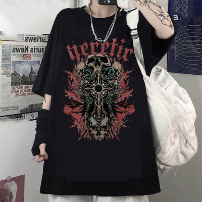 Playera Gótica Unisex Estampada Cuello Redondo Manga Corta Oversize