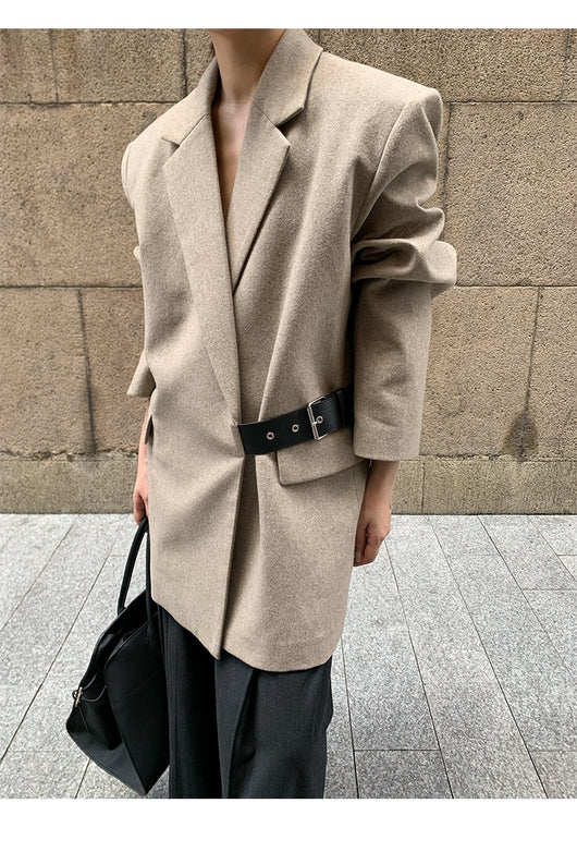Blazer de Lana Estilo Americano con Hombreras Acolchadas para Mujer - Image 12
