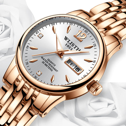 Reloj de Moda para Mujer Oro Rosa - Acero Inoxidable WLISTH con Calendario