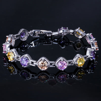 Pulsera de Oro Blanco con Circonita Cúbica y Cadena de Cristales Brillantes - Image 14