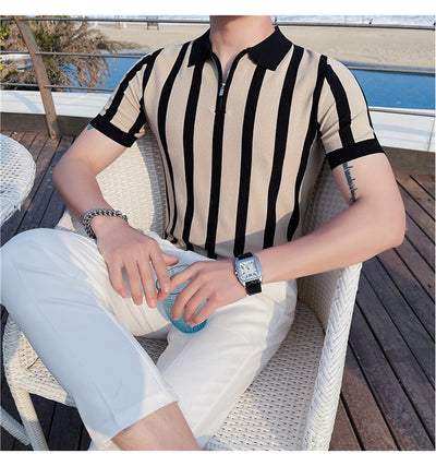 Suéter a Rayas con Cuello Solapa - Camiseta Casual Stretch Británica - Image 17