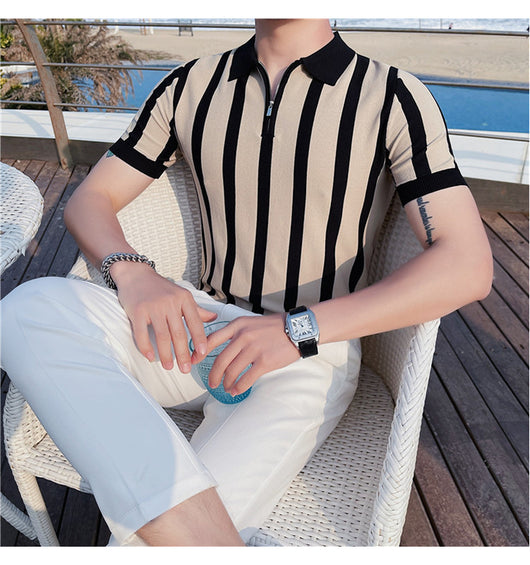 Suéter a Rayas con Cuello Solapa - Camiseta Casual Stretch Británica - Image 17