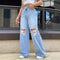Jeans Rotos Deslavados Rectos Anchos