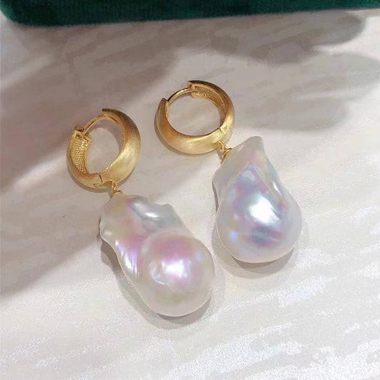 Aretes Perla Barroca Grandes Estilo Retro Minimalista - Image 2