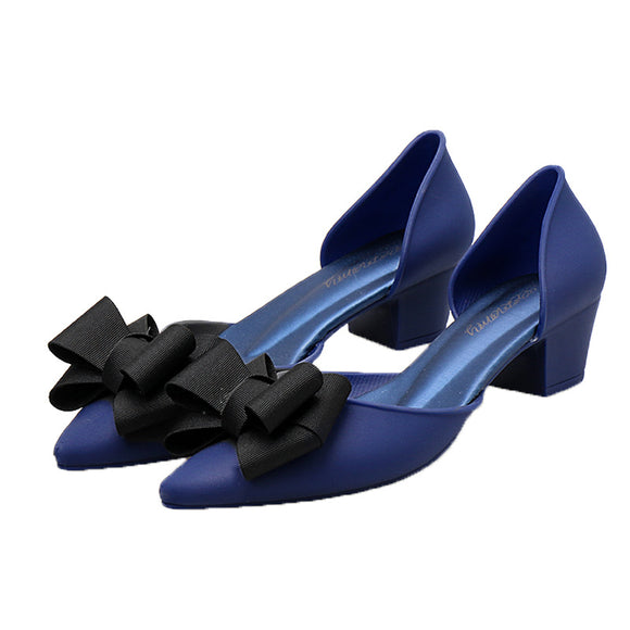 Zapatos Jelly de Tacón Grueso Punta Afilada con Suela Antideslizante