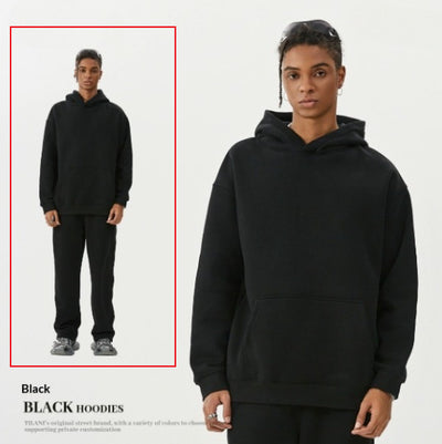 Young woman wearing a pink fleece-lined hoodie and matching sweatpants tracksuit set with a drawstring hood and kangaroo pocket. - Image 11