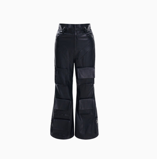 Pantalón de Cuero Ancho Otoñal con Bolsillos Tridimensionales - Image 17