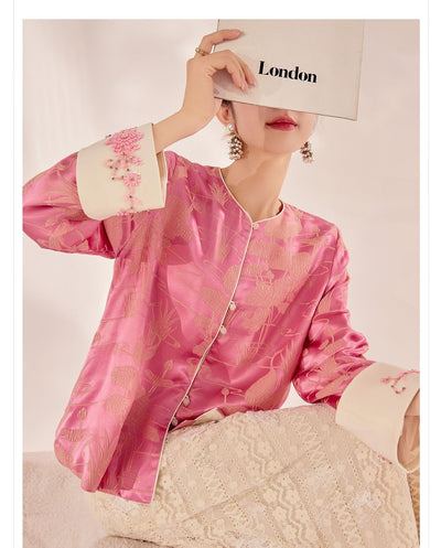 Blusa Retro Estilo Chino con Bordado de Cuentas en Seda Mulberry - Image 16