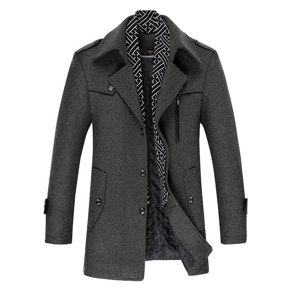 Abrigo Elegante de Lana para Hombre con Cuello Bufanda