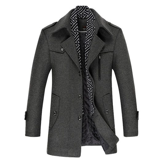 Abrigo Elegante de Lana para Hombre con Cuello Bufanda - Image 2