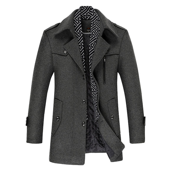 Abrigo Elegante de Lana para Hombre con Cuello Bufanda