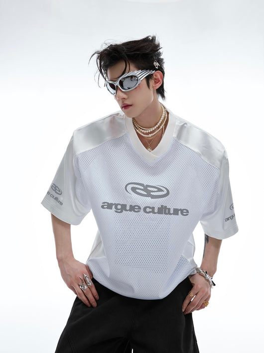 Blusa Suelta de Malla Plateada con Manga Corta - Image 9