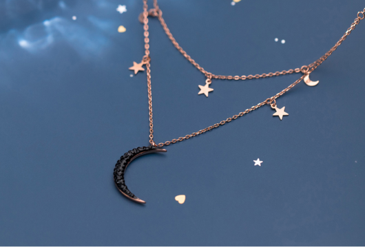 Cadena Clavícula Luna con Diamantes Negros - Image 9