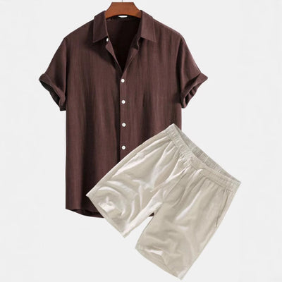 Conjunto Casual de Camisa y Shorts de Color Sólido para Hombre - Image 4
