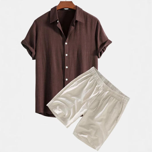 Conjunto Casual de Camisa y Shorts de Color Sólido para Hombre - Image 4