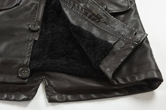 Abrigo de Cuero para Hombre con Cuello Alzado y Forro Polar - Image 14