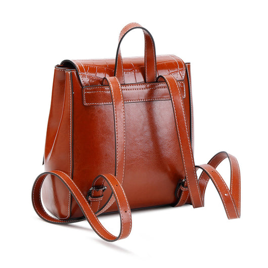 Mochila de Cuero Genuino para Mujer - Estilo Coreano con Hebilla y Acabado Encerado - Image 13