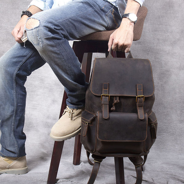 Mochila de Cuero Crazy Horse Estilo Retro para Hombre - Piel Vacuna Premium