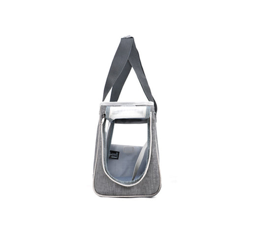 Navy blue portable pet carrier bag with mesh windows, top handles, and a side pocket for small dogs or cats. - Image 19