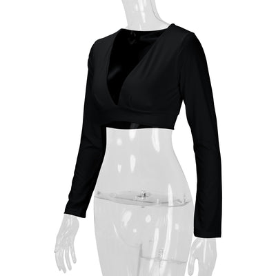 Blusa Manga Larga Entallada Cuello V Sexy para Mujer - Image 32
