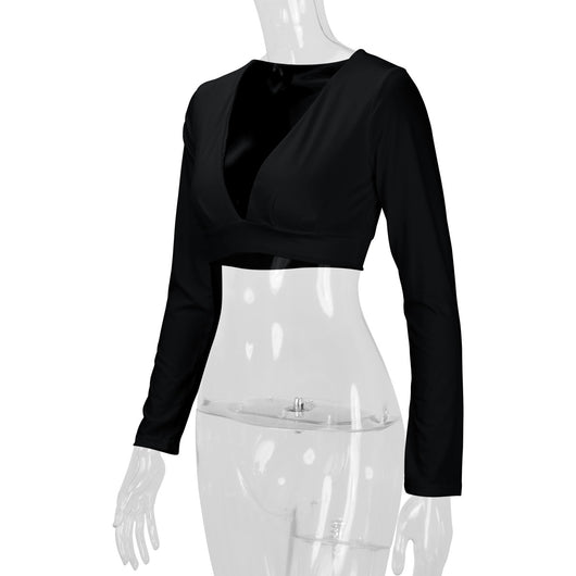 Blusa Manga Larga Entallada Cuello V Sexy para Mujer - Image 32