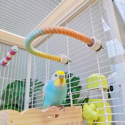 Bright green 150cm spiral rope bird perch with a metal clip, designed for climbing and perching in bird cages. - Image 11
